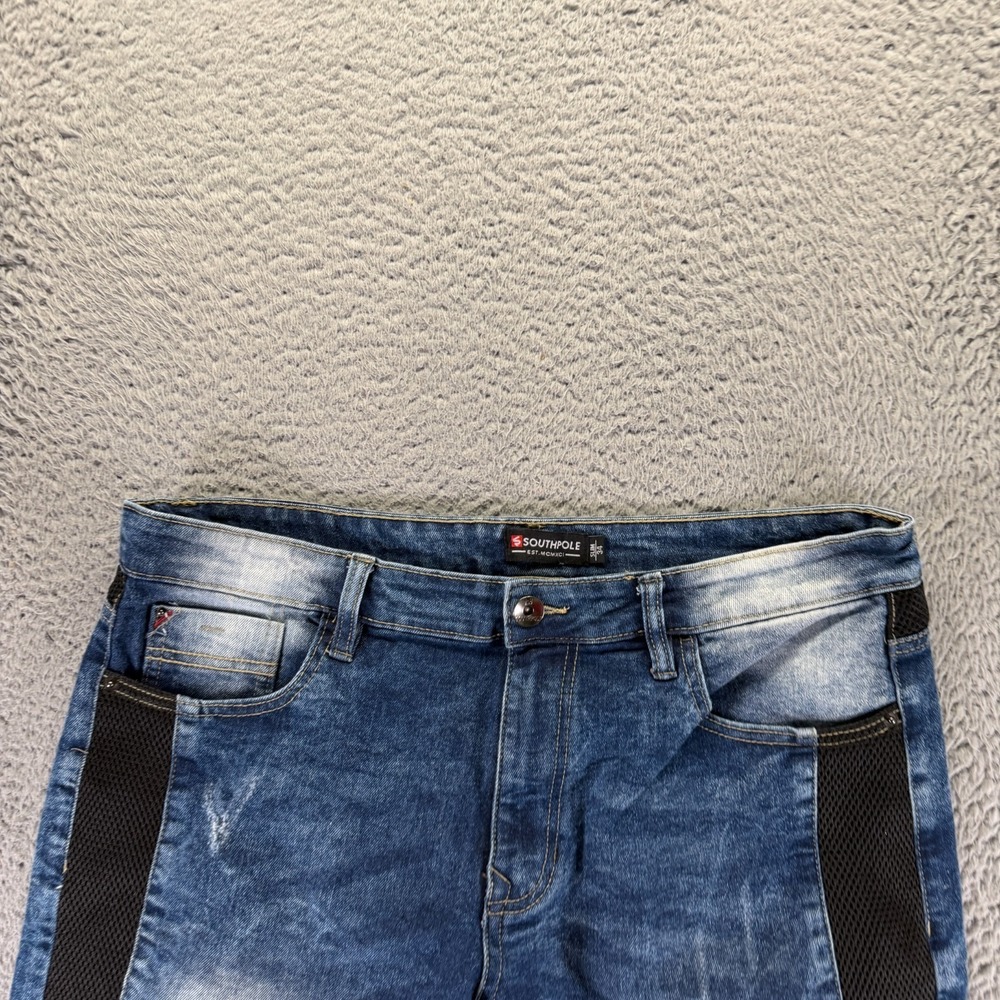 Vintage Southpole Shorts Mens 34 Blue Cotton Denim Bermuda Faded Biker Stretch - Picture 2 of 11